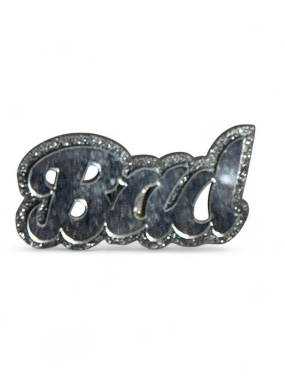 “Bad” Silver Glitter Script Ring